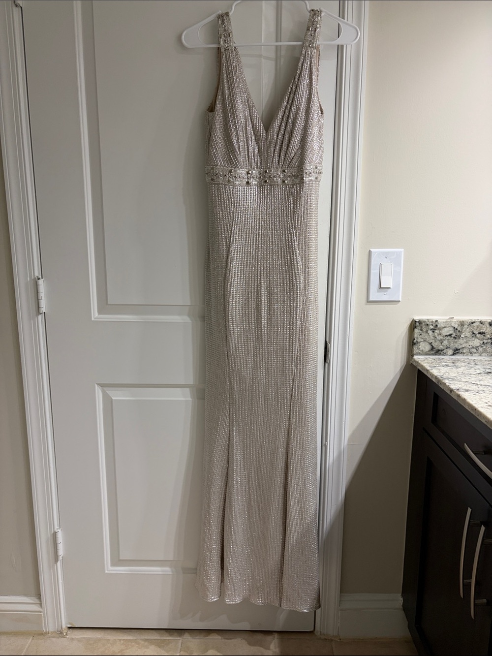 Cachet Champagne Sequin V-Neck Maxi Dress
